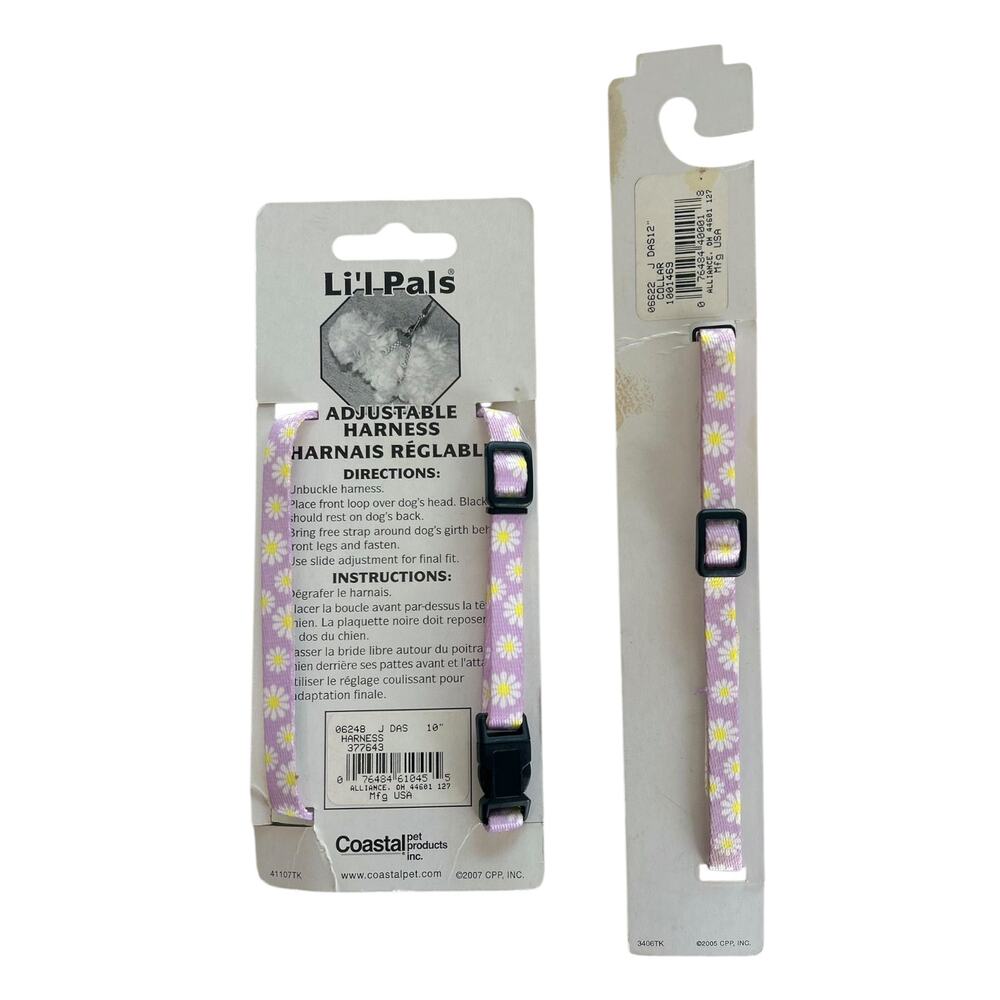 Li'l Pals Adjustable Harness and Collar Lilac Floral Puppy Size - Picture 2 of 2